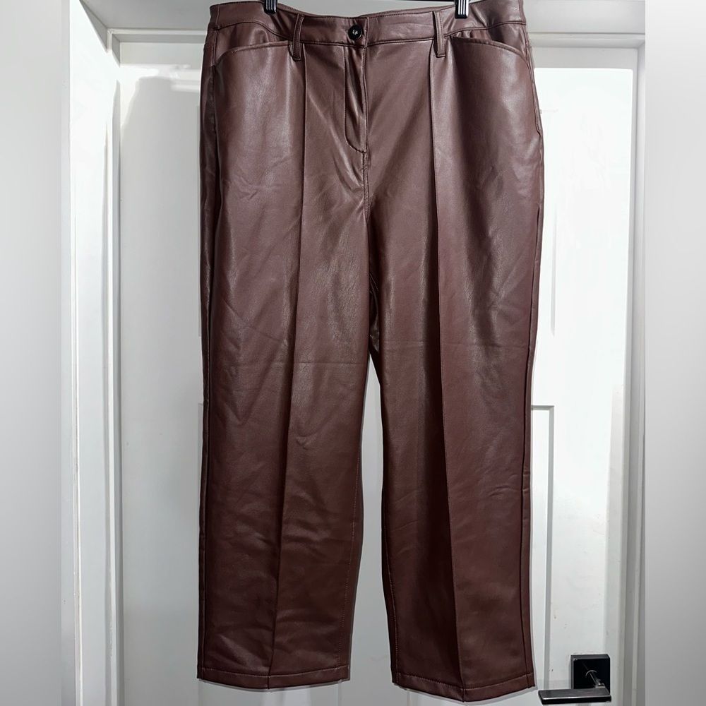 Faux leather High waisted Straight Leg Pants
